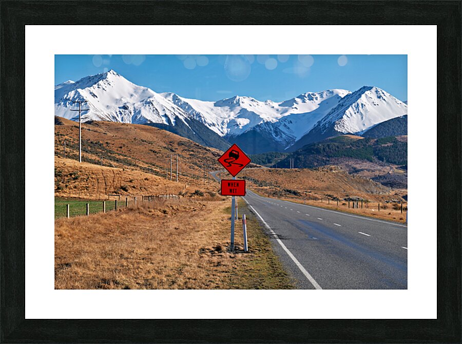Driving on State Highway 73 near Arthur Pass in New Zealand Picture Frame print