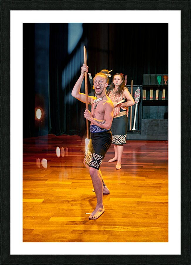 Two performers present a Maori haka dance in Auckland Picture Frame print