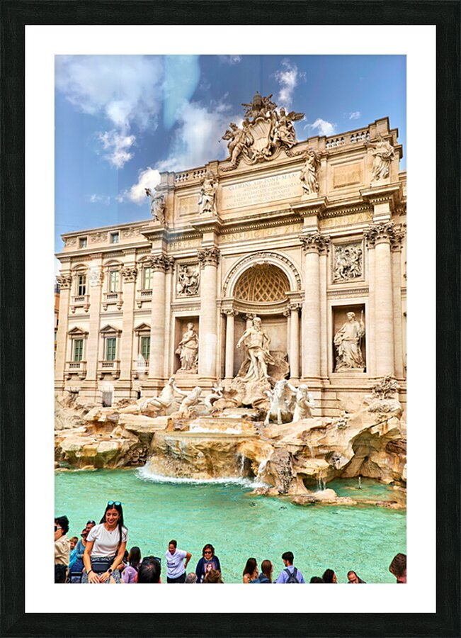 Tourists gather at Trevi Fountain in Rome during a sunny day Picture Frame print