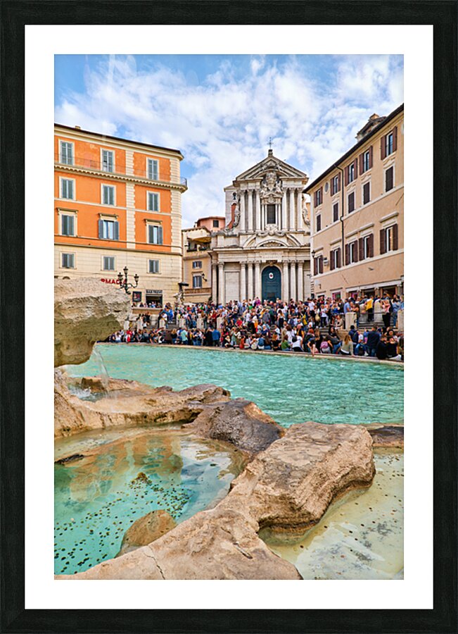 Crowd enjoys the lively atmosphere at Trevi Fountain in Rome Picture Frame print