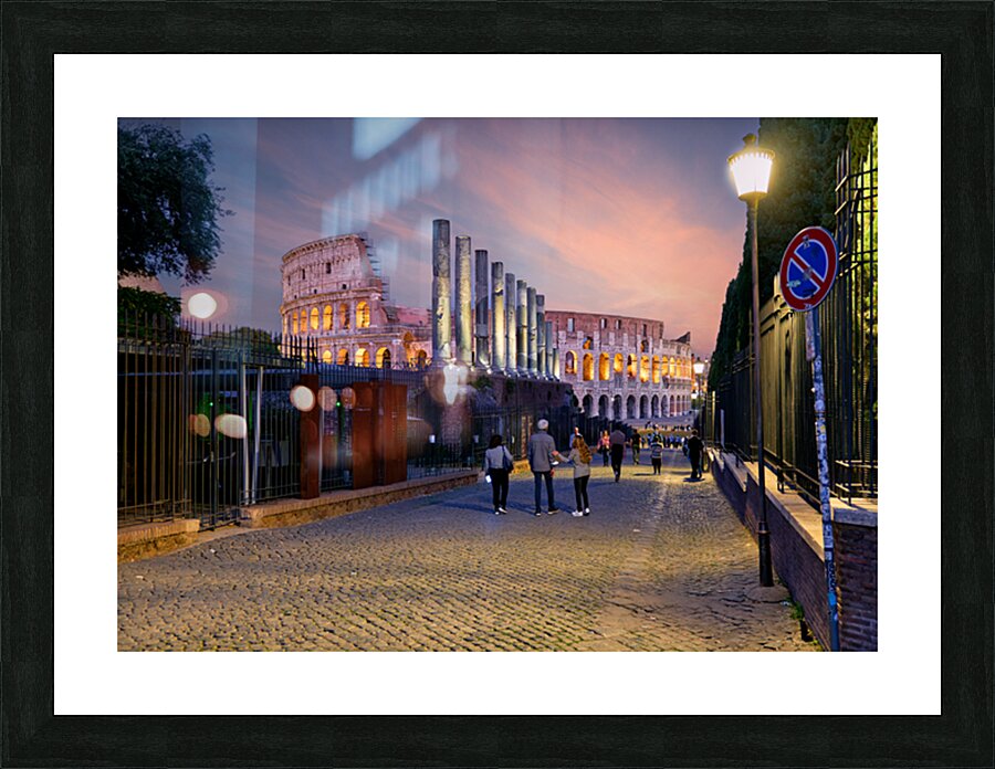 Walk along Via Sacra with views of Colosseum in Rome Italy Picture Frame print