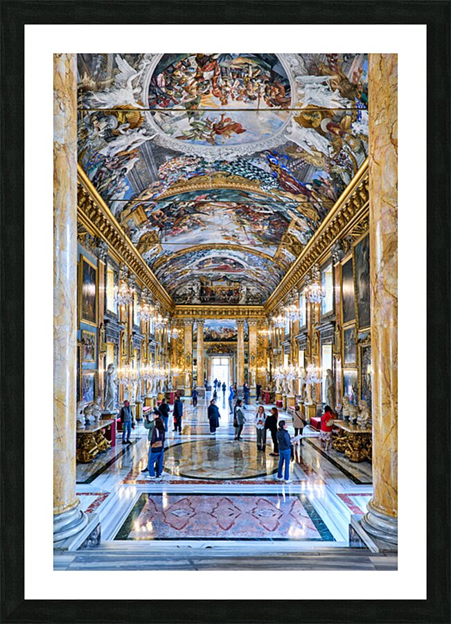 Visitors explore the Great Hall of Colonna Art Gallery in Rome Picture Frame print
