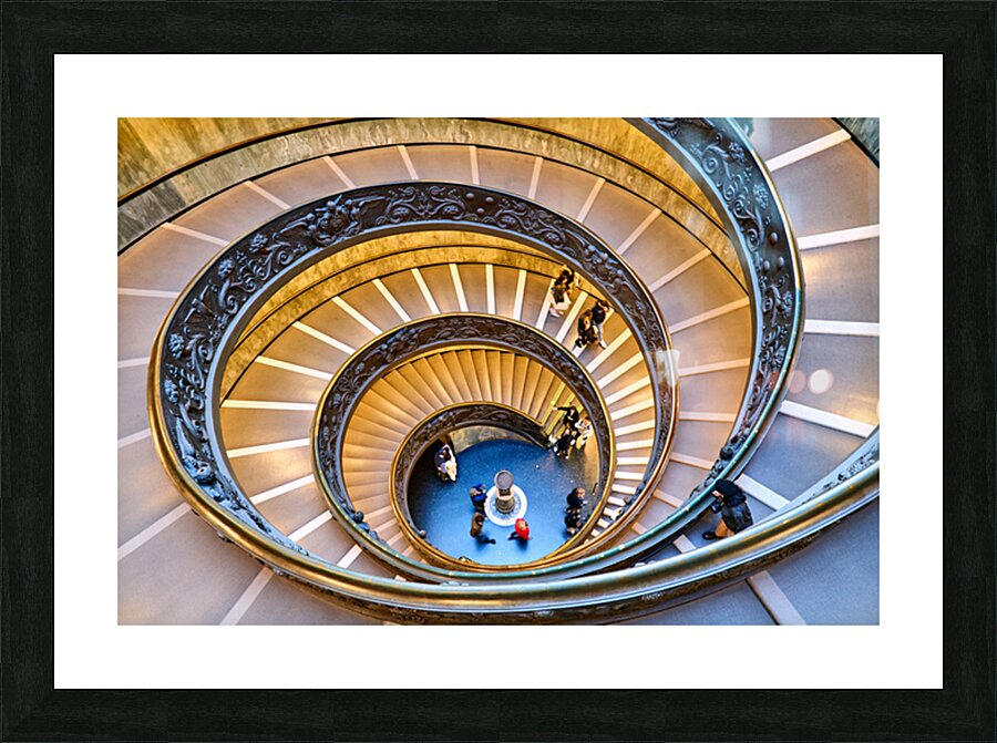 Visitors walk down Bramante staircase in Vatican Museums in Rome Picture Frame print