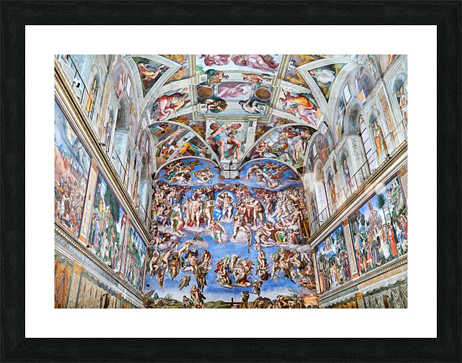 Visitors observe Michelangelos Last Judgement in the Sistine Ch Picture Frame print