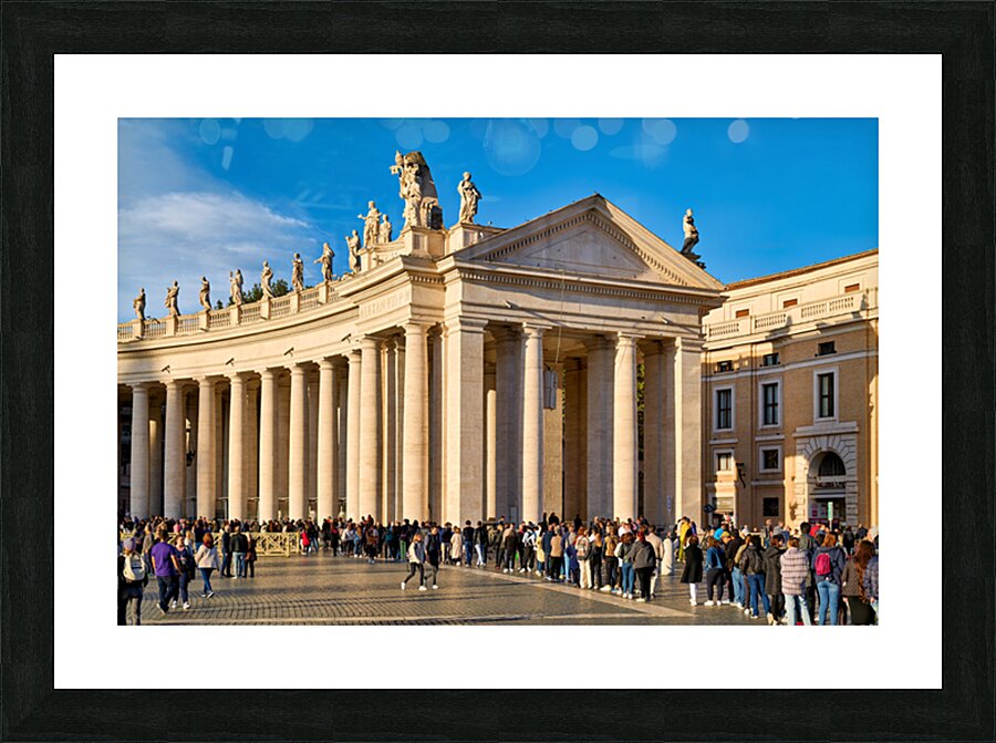Tourists waiting in line to enter Saint Peters Basilica in Rome Picture Frame print