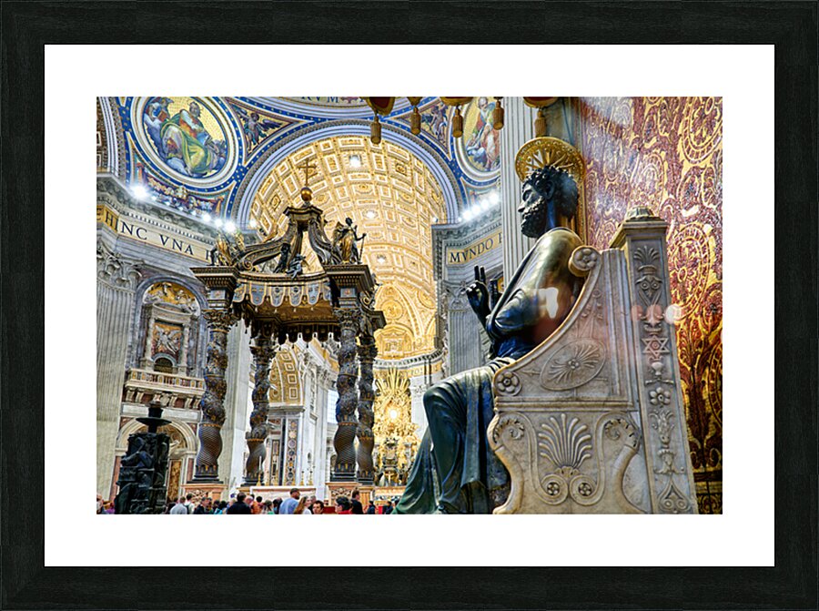Saint Peters Basilica interior with Saint Peter statue in Rome Picture Frame print