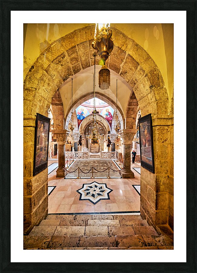 Exploring the church of the Holy Sepulchre in Jerusalem Israel Picture Frame print