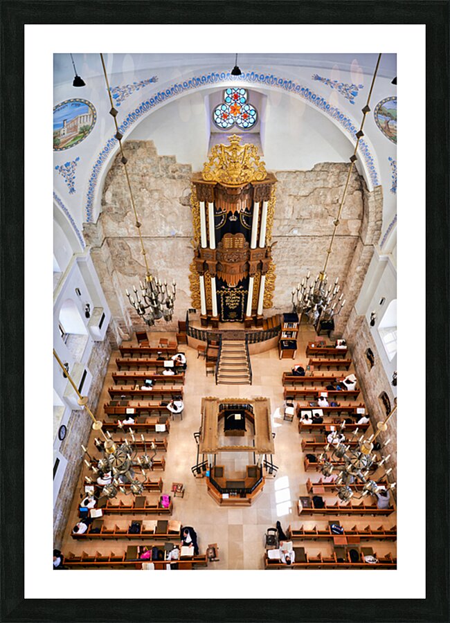 Visit to Hurva Synagogue in Jerusalem with people praying and st Picture Frame print