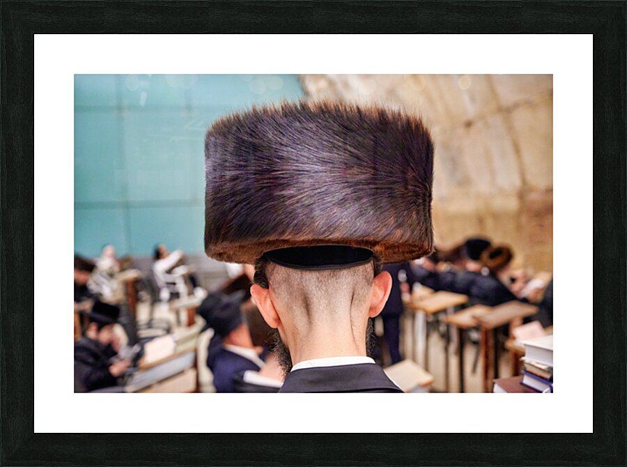 Jewish men study in Jerusalem at the Western Wall Picture Frame print