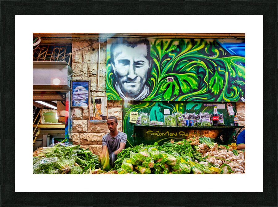 Fresh produce and activity in Mahane Yehuda Market Jerusalem Picture Frame print