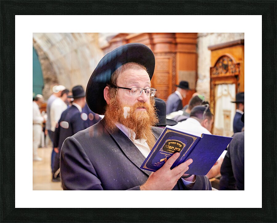 Orthodox Jews engaged in prayer at the Wailing Wall in Jerusalem Picture Frame print