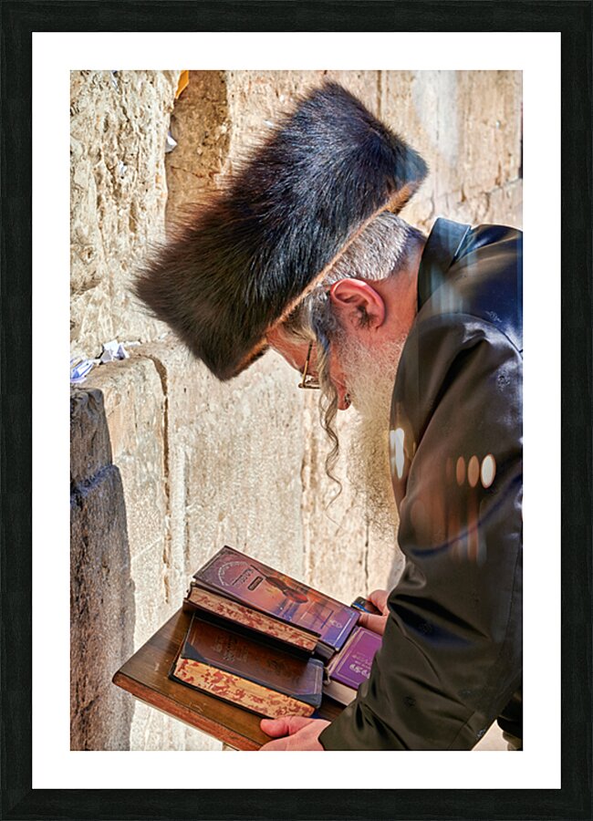 Orthodox Jews at Wailing Wall in Jerusalem during Prayer Time Picture Frame print
