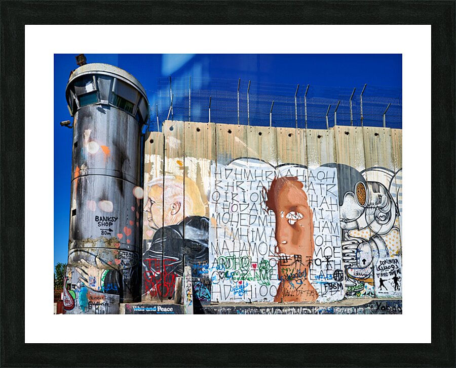Wall and artwork near a guard tower in Bethlehem Jerusalem Picture Frame print