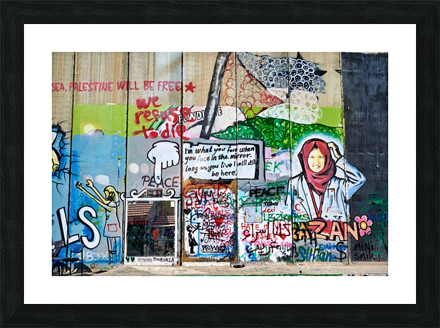 Wall murals in Bethlehem show art and messages in Jerusalem Picture Frame print