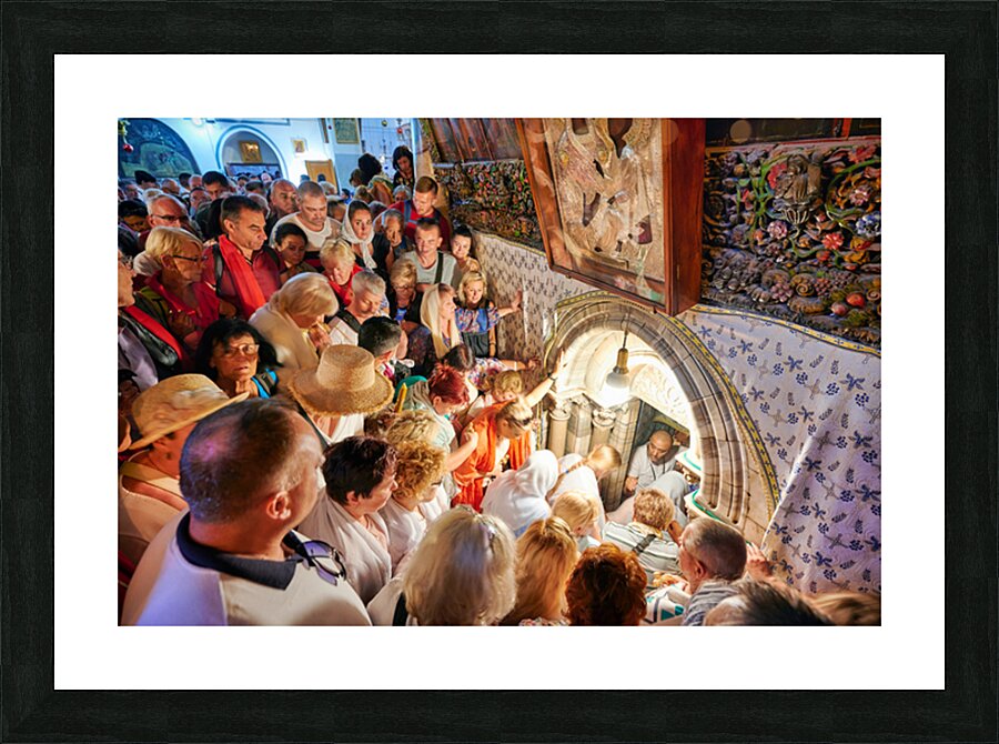 Crowd gathers at grotto of nativity in Bethlehem Israel Picture Frame print