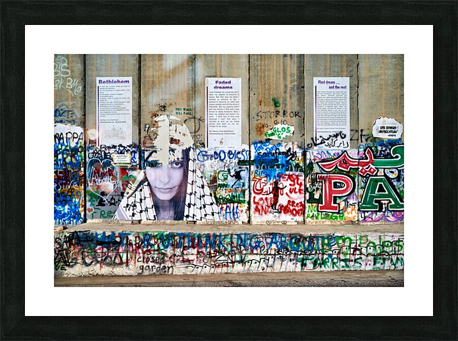 View of the separation wall in Bethlehem with graffiti and art Picture Frame print