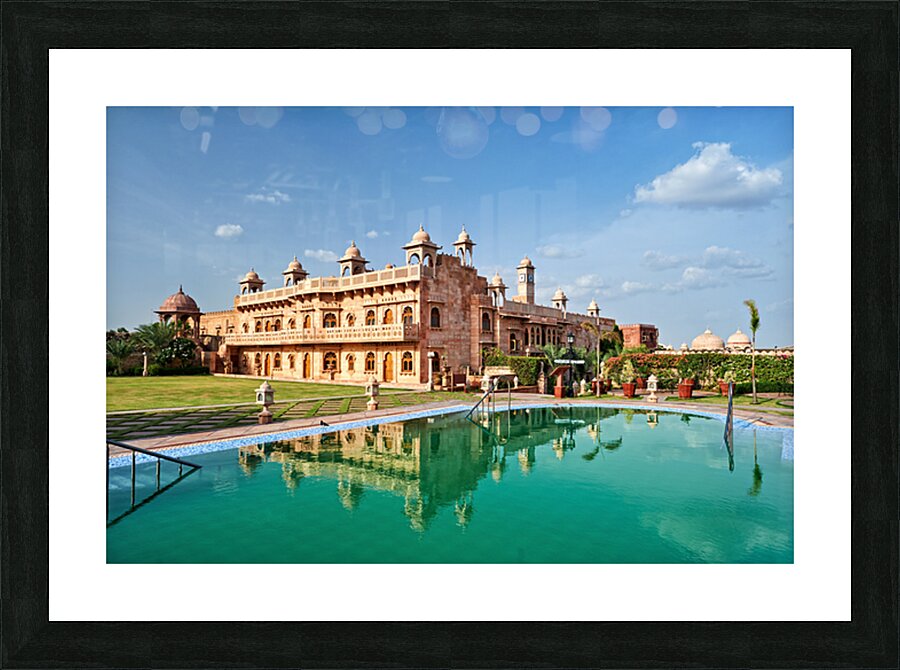Exploring Khimsar Fort in Rajasthan India with a swimming pool n Picture Frame print
