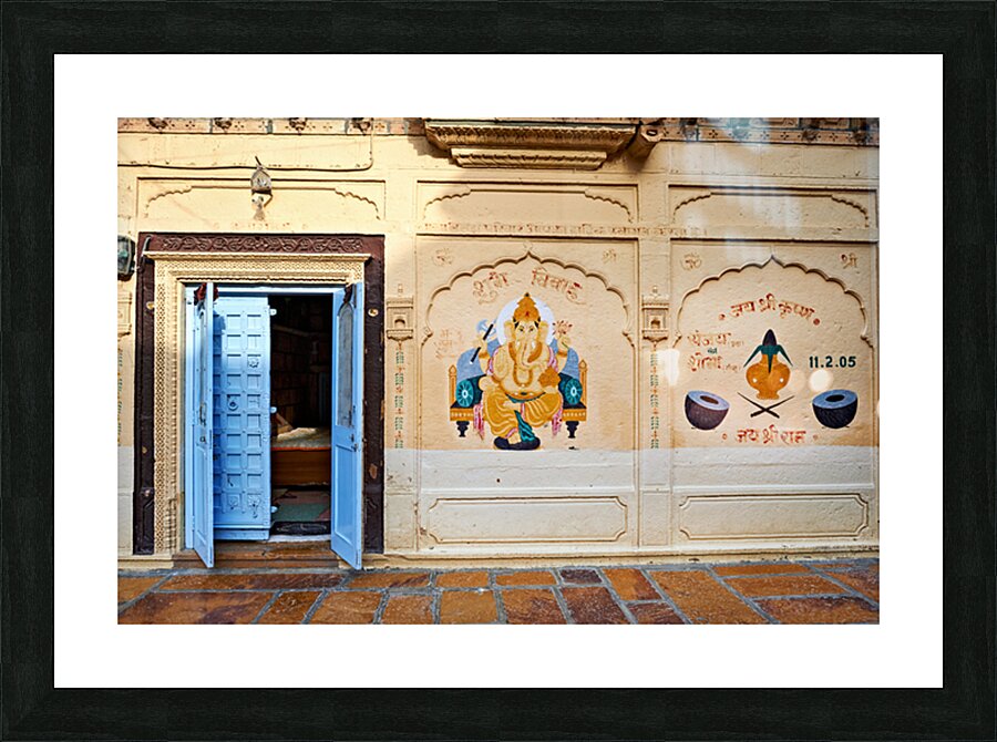 Decorated painted house in Jaisalmer Rajasthan shows local art Picture Frame print