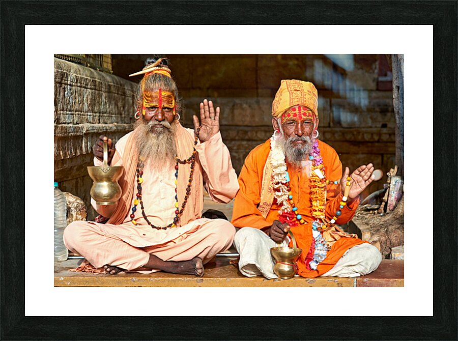 Sadhus sitting in Jaisalmer Rajasthan during a sunny day Picture Frame print