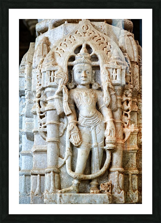Carved statue inside Jain temples in Ranakpur Rajasthan Picture Frame print