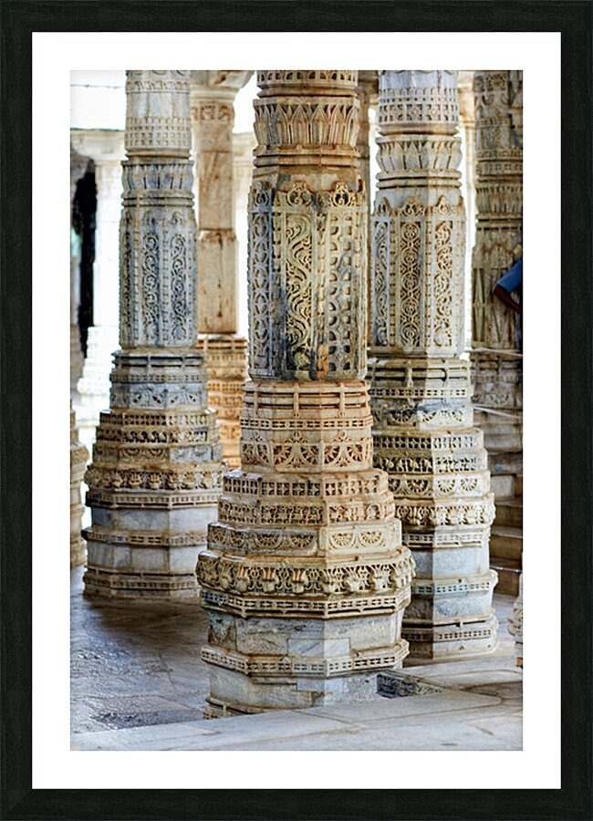 Jain old temples with intricate pillars in Ranakpur Rajasthan Picture Frame print