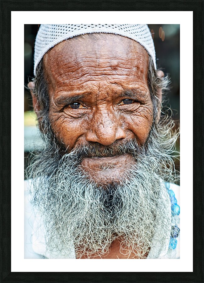 Old man in Rajasthan Jodhpur with a long beard and thoughtful ga Picture Frame print