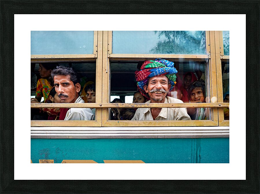 Passengers travel on bus in Udaipur Rajasthan India Picture Frame print