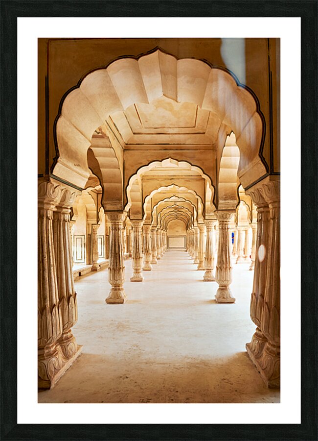 Amber Palace hall with arches and columns in Rajasthan India Picture Frame print
