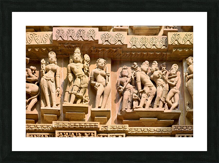 Exploring temple carvings of Khajuraho in Madhya Pradesh India Picture Frame print