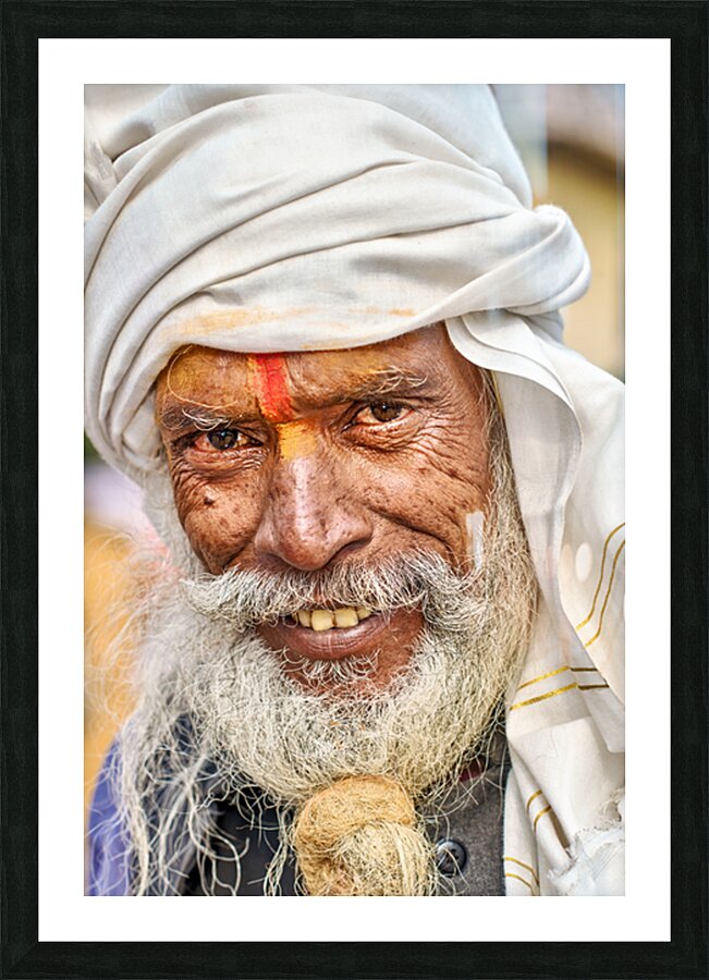 Man with white beard and turban in Orchha Madhya Pradesh India Picture Frame print