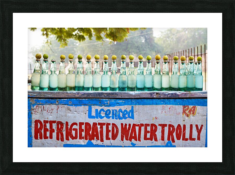 Selling refrigerated water bottles in Delhi India Picture Frame print