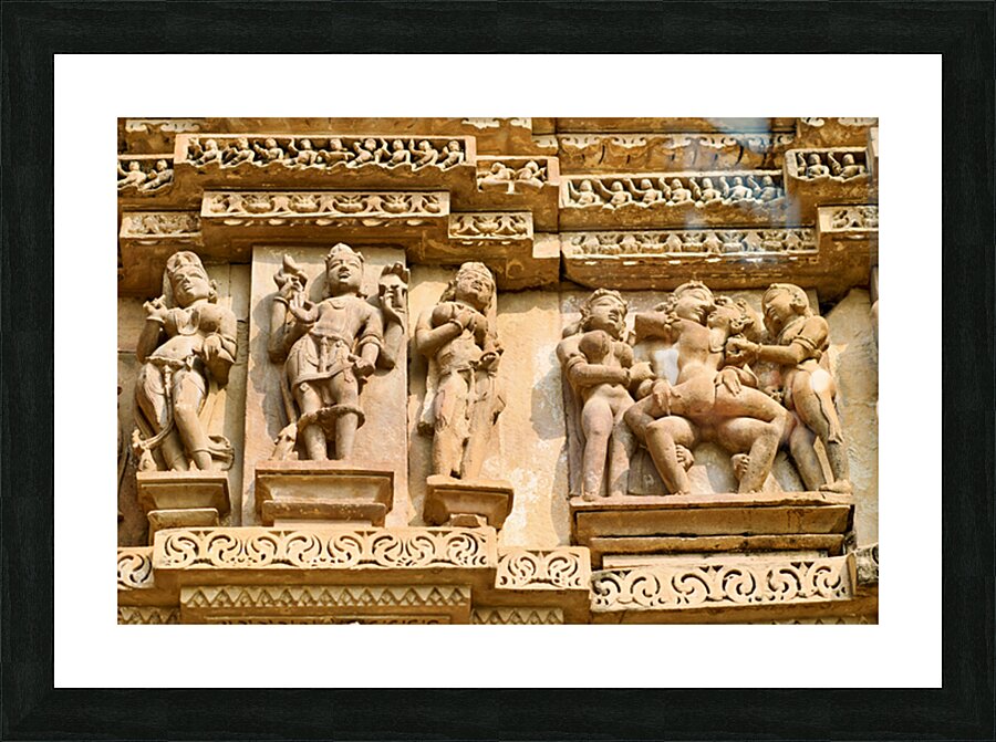 Sculptures of love at Khajuraho temples in Madhya Pradesh India Picture Frame print