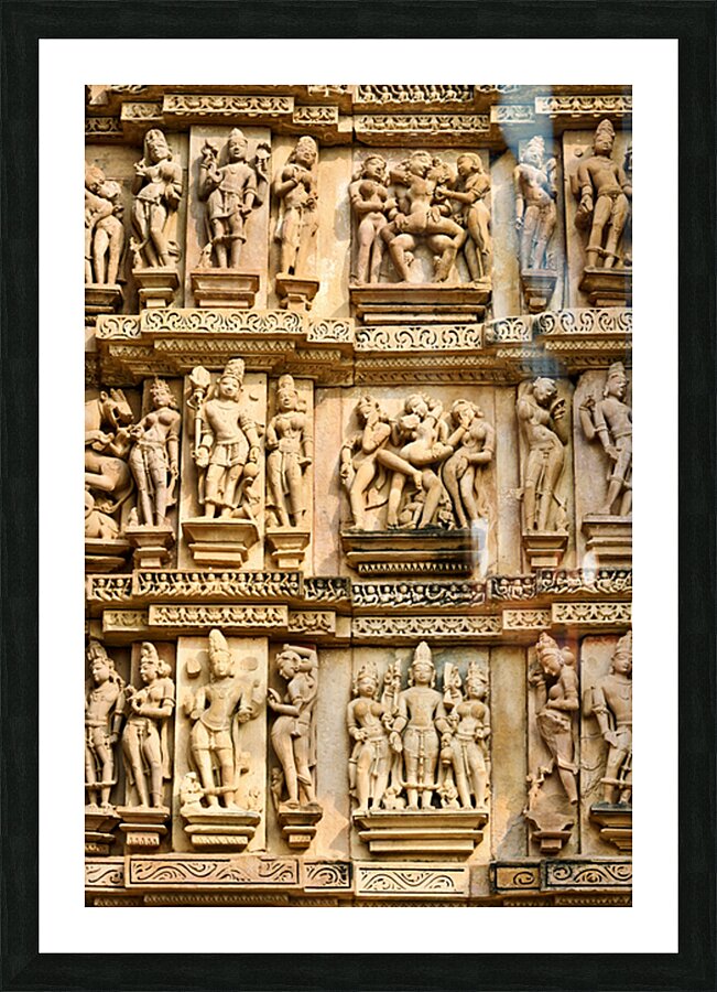 Hindu temples in Khajuraho with erotic carvings and sculptures Picture Frame print