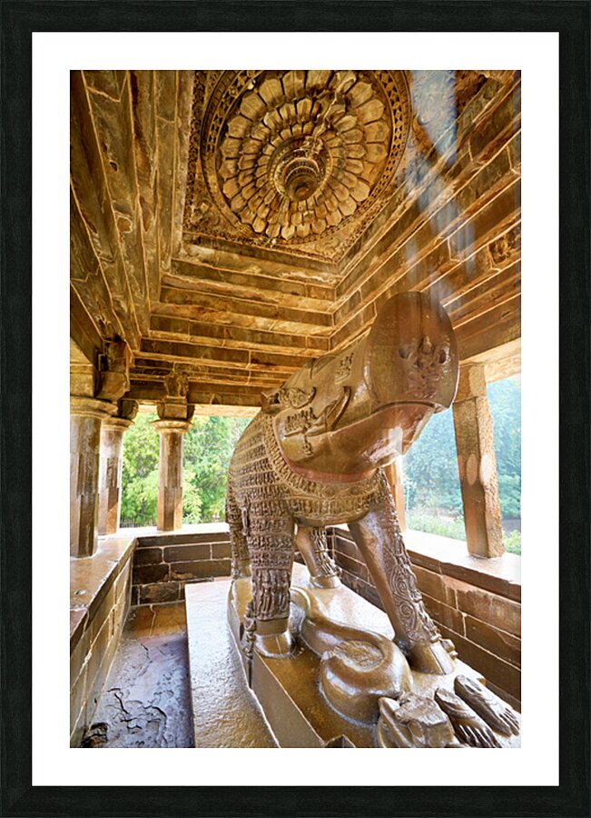 Nandi shrine in Khajuraho Madhya Pradesh shows ancient stone ca Picture Frame print