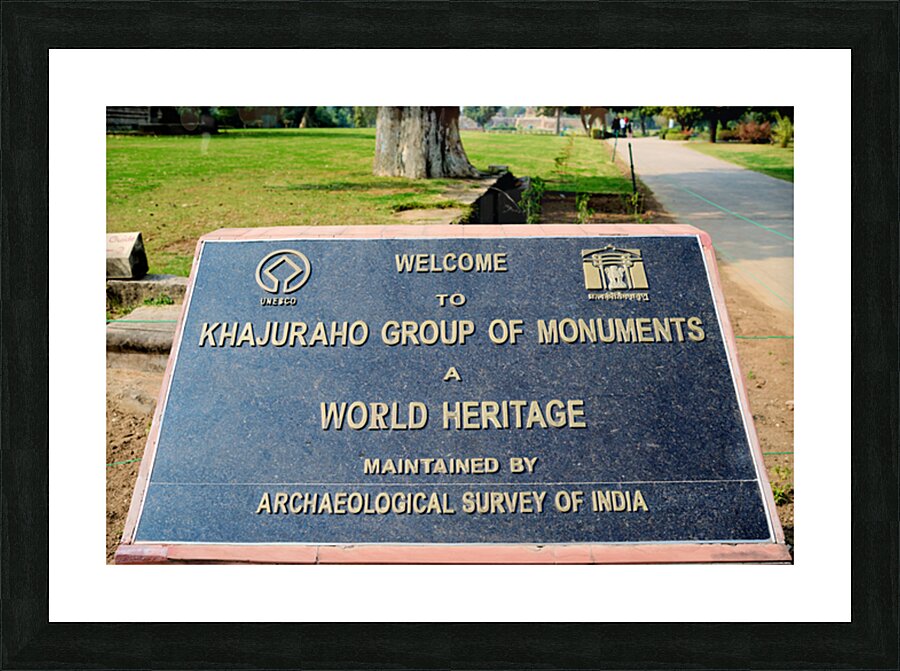 Welcome sign at Khajuraho Group of Monuments in Madhya Pradesh Picture Frame print