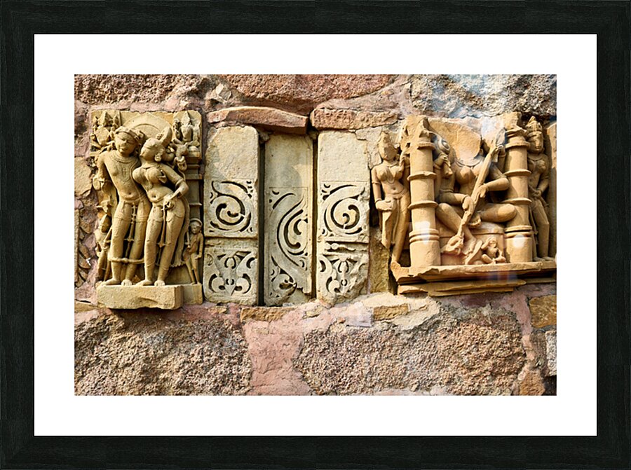 Sculptures on Hindu temples in Khajuraho Madhya Pradesh India Picture Frame print