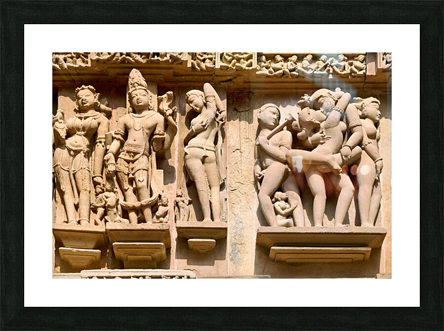 Hindu temples in Khajuraho show ancient art of erotic sculptures Picture Frame print