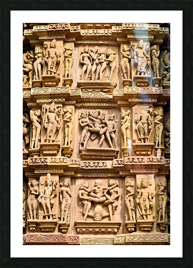 Hindu erotic temples in Khajuraho Madhya Pradesh showcase sculp Picture Frame print