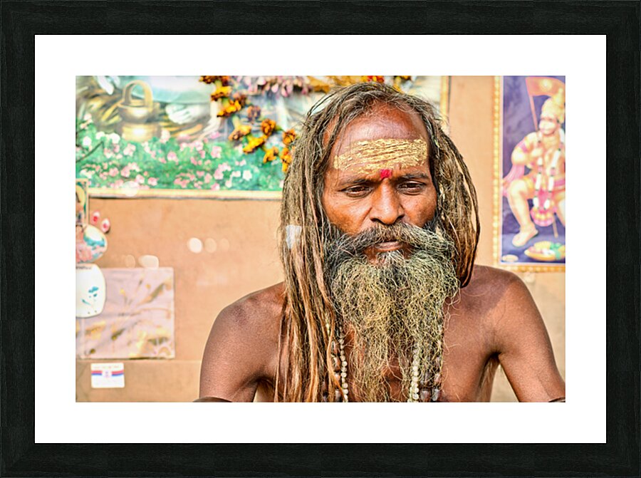 Sadhu in Varanasi Uttar Pradesh with long hair and beard Picture Frame print