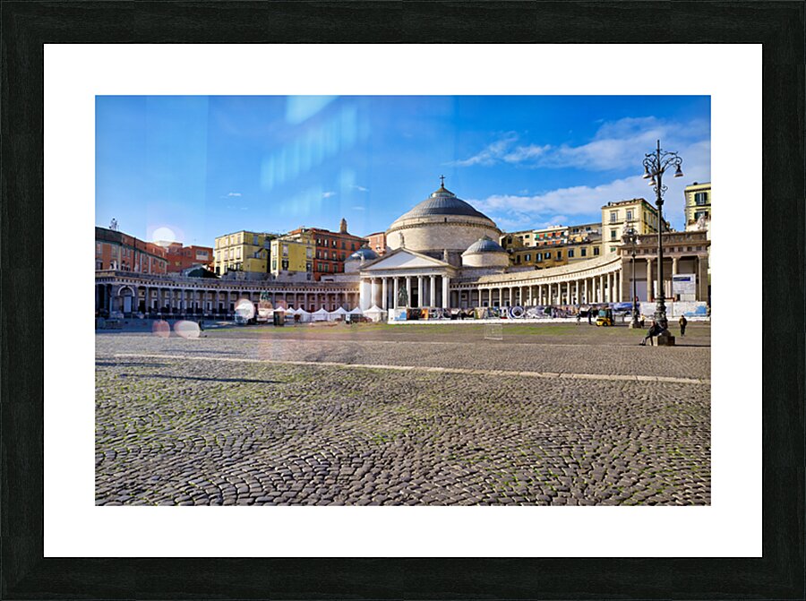 Piazza del Plebiscito in Naples shows a clear day with stone pav Picture Frame print