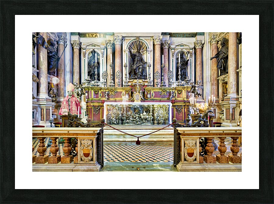 Naples Cathedral interior with altar and statues Picture Frame print