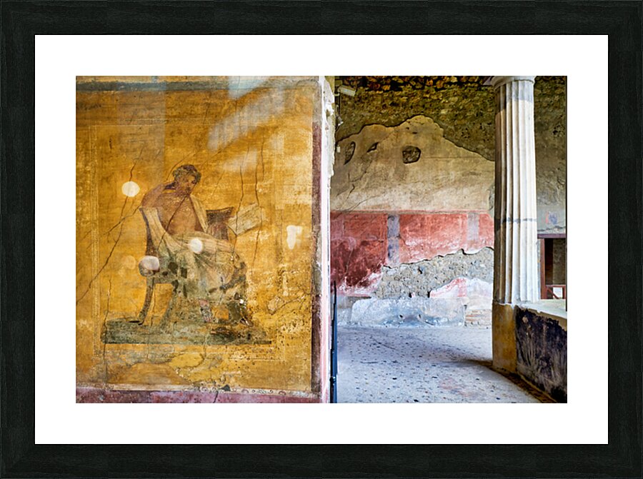 Exploring ancient wall painting in Pompeii archaeological site Picture Frame print