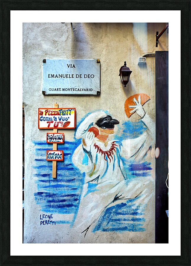 Street graffiti in Quartieri Spagnoli Naples showcases local cu Picture Frame print