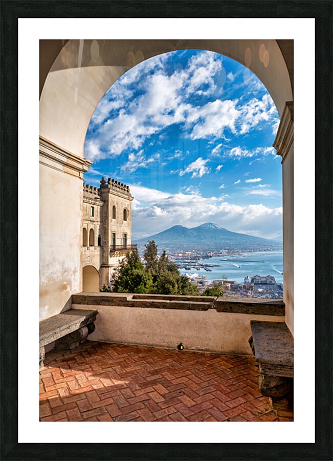View of gulf of naples and mount vesuvius from historic location Picture Frame print