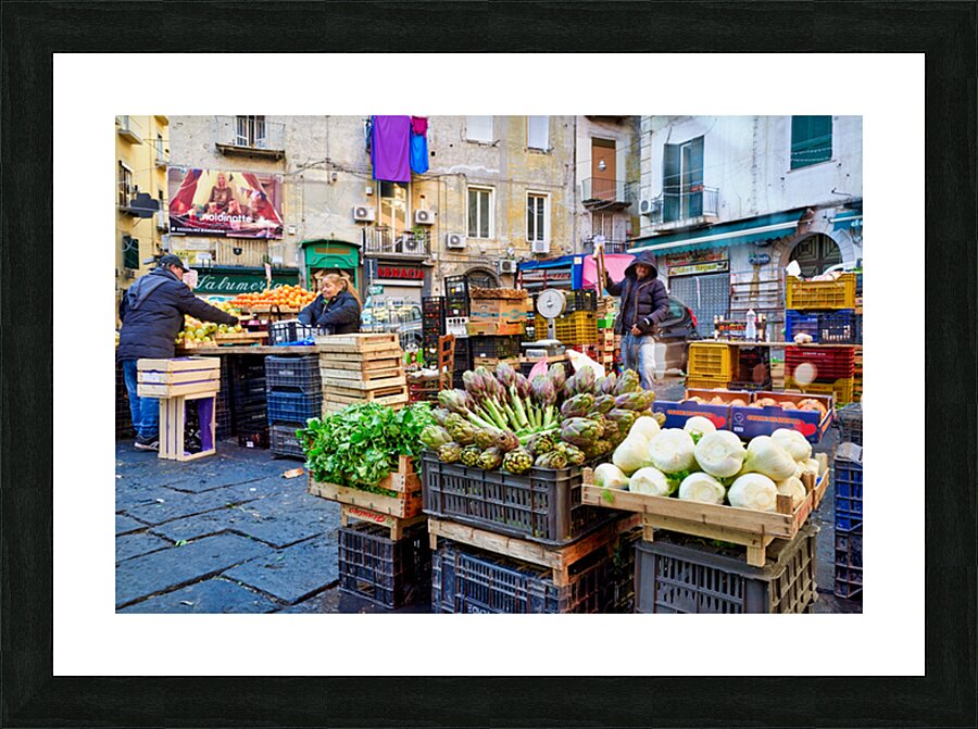 Greengrocer market scene in Pignasecca quarter Naples Italy Picture Frame print