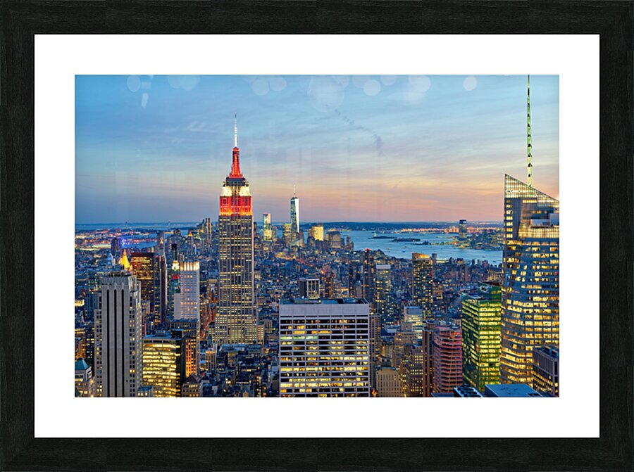 Manhattan aerial view showing Empire State Building at sunset Picture Frame print