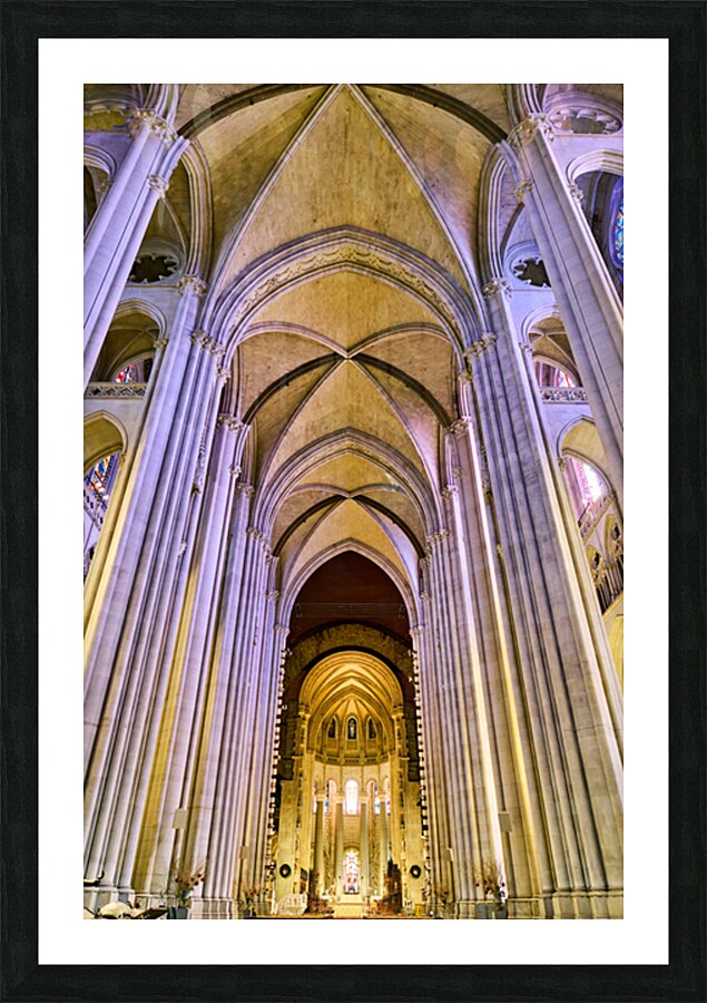Manhattan cathedral interior showing arches and altar area Picture Frame print