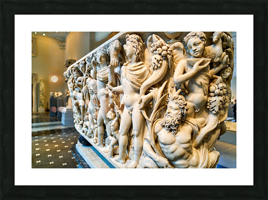 Sarcophagus display in the Greek and Roman Galleries of a museum Picture Frame print