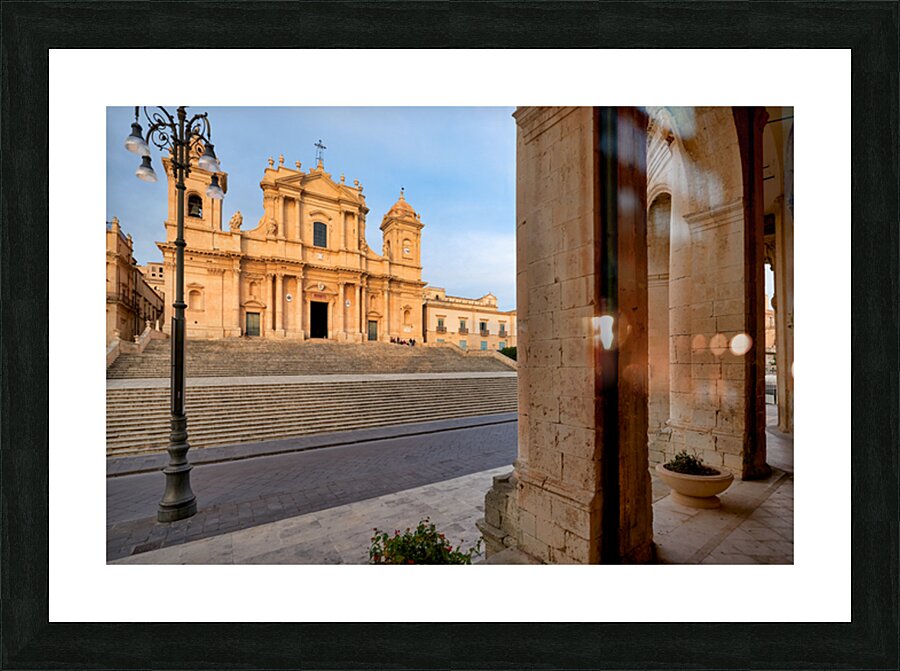 Noto Cathedral stands strong in Sicily under a bright sky Picture Frame print