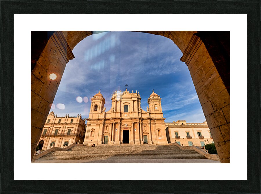 Noto Cathedral stands tall in Noto Sicily with blue sky backdro Picture Frame print